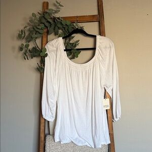 a.n.a White Peasant Scoop Neck Tunic Top